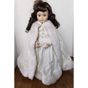 Vintage House of Lloyd 1998 Dark Hared Girl In White Outfit Porcelain Girl Doll